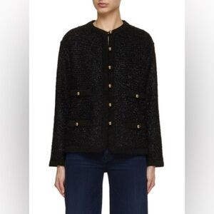 ST. JOHN $1895 Metallic Black Sparkly Gold Button Loop Closure Jacket XL NWT